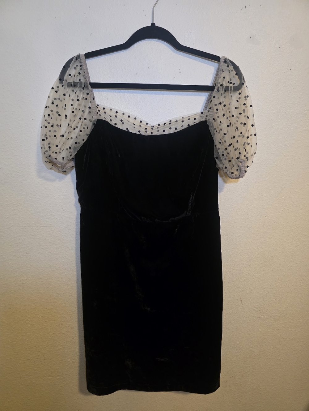 Camila Coelho Velvet Dress w/ Polka Dot Mesh Sleeves L